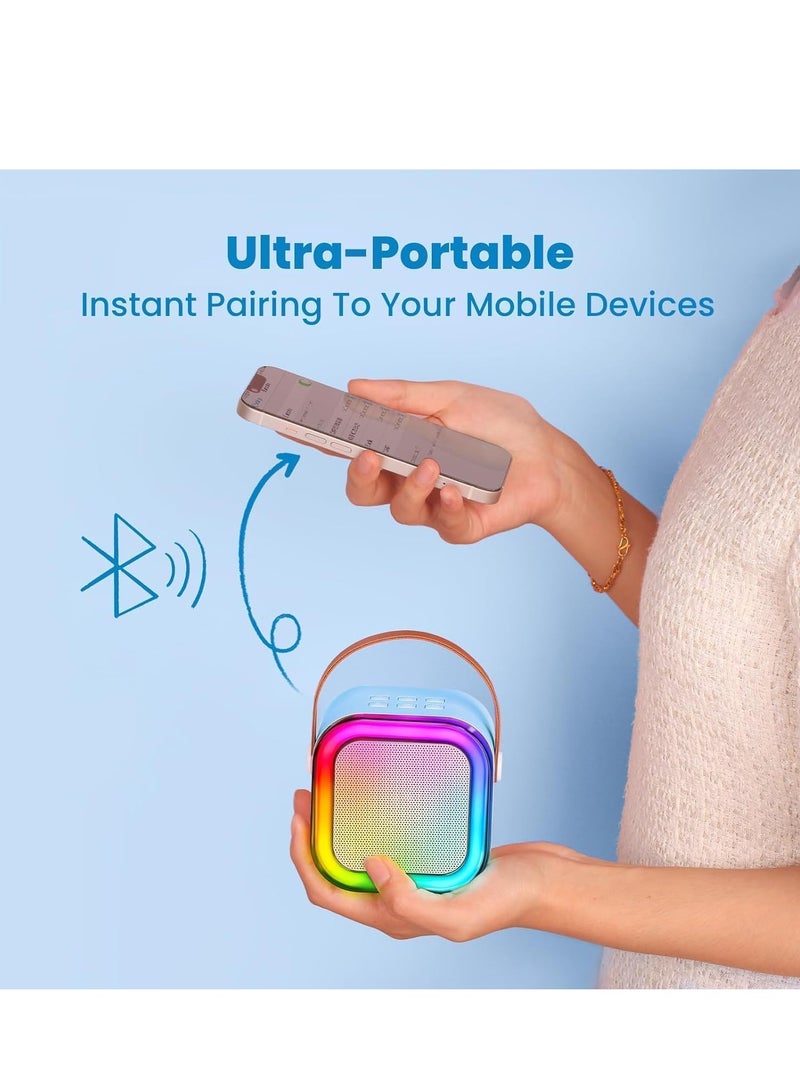 KIDSZONE Mini Karaoke Machine for Kids,Portable Bluetooth Speaker with Wireless Microphone, Gifts Toys for Girls 4, 5, 6, 7, 8, 9, 10 +Year Old Birthday Family Home Party(Blue) - Image 2