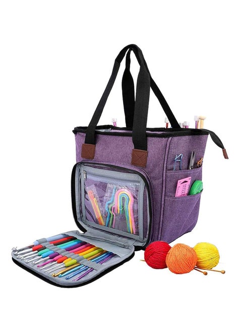 Knitting Bag Portable, Yarn Storage Tote Bag, Portable Cotton Knitting Tote Bag with Slits and Pockets for Knitting Needles, Yarn, Crochet Hooks and Supplies, Prevents Tangling (Only Bag)