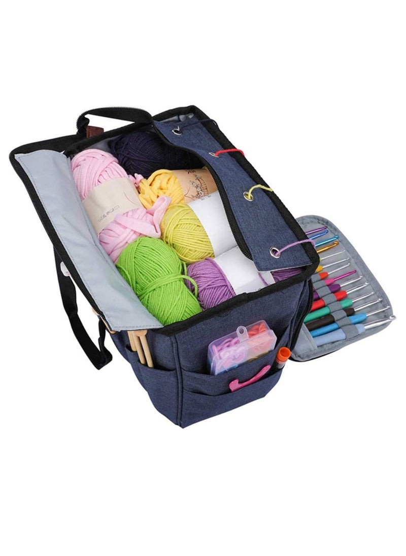Knitting Bag Portable, Yarn Storage Tote Bag, Portable Cotton Knitting Tote Bag with Slits and Pockets for Knitting Needles, Yarn, Crochet Hooks and Supplies, Prevents Tangling (Only Bag)