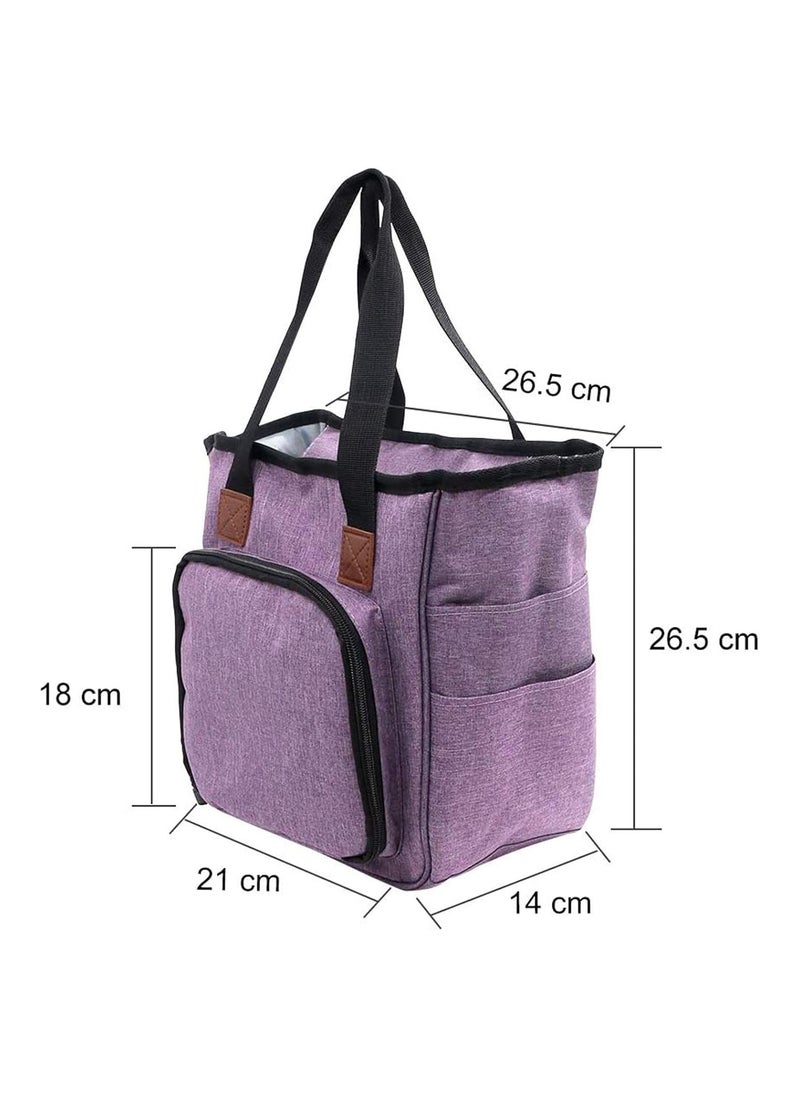 Knitting Bag Portable, Yarn Storage Tote Bag, Portable Cotton Knitting Tote Bag with Slits and Pockets for Knitting Needles, Yarn, Crochet Hooks and Supplies, Prevents Tangling (Only Bag)
