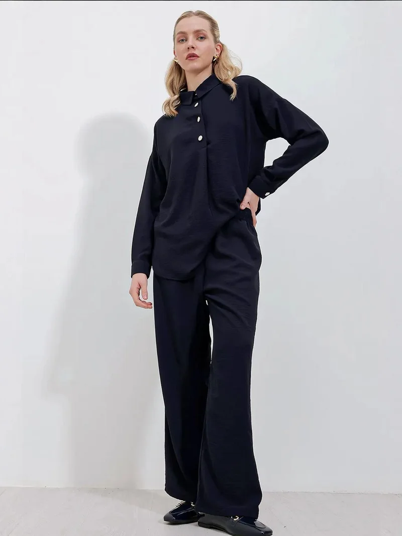 BIG DART BDART Textured Long Sleeve Button-Up Shirt and Wide Leg Pants Set