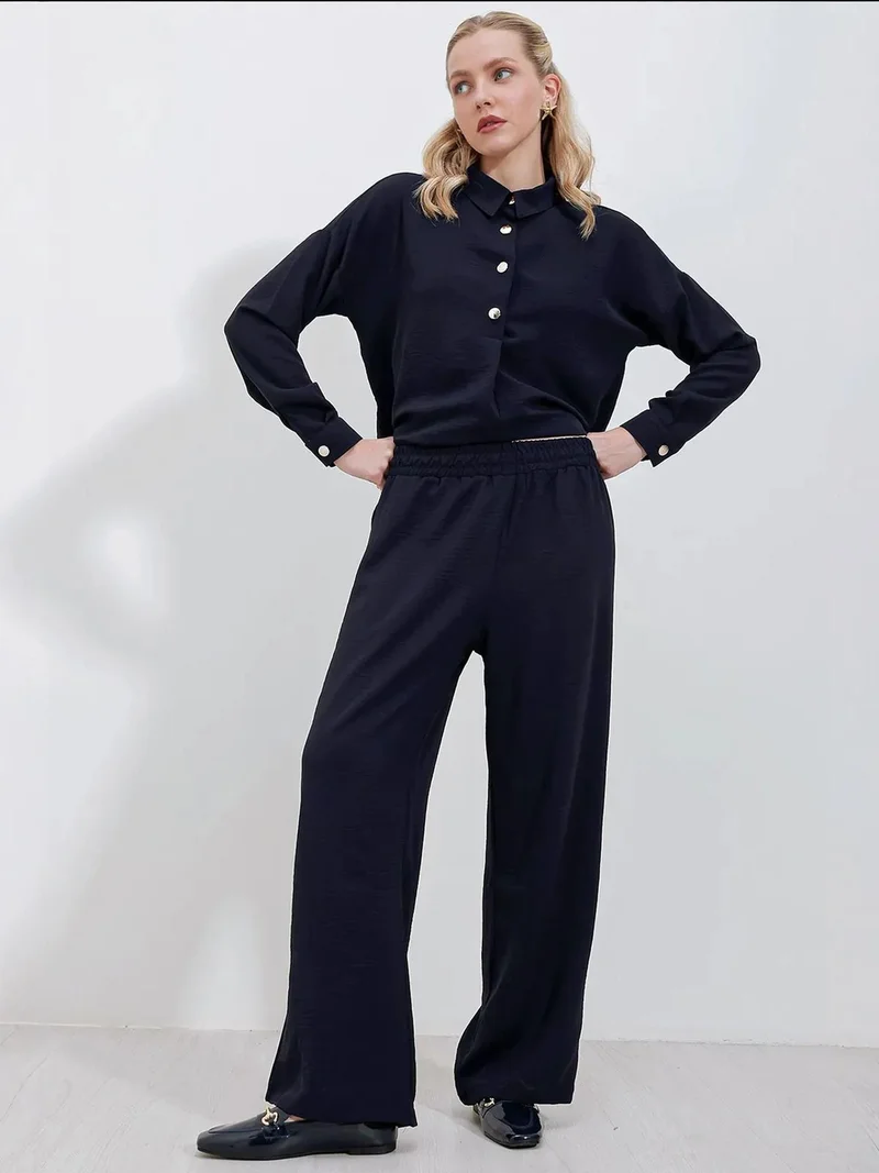 BIG DART BDART Textured Long Sleeve Button-Up Shirt and Wide Leg Pants Set