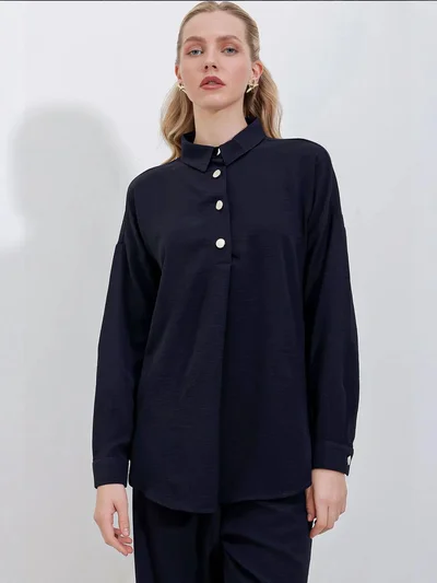 BIG DART BDART Textured Long Sleeve Button-Up Shirt and Wide Leg Pants Set