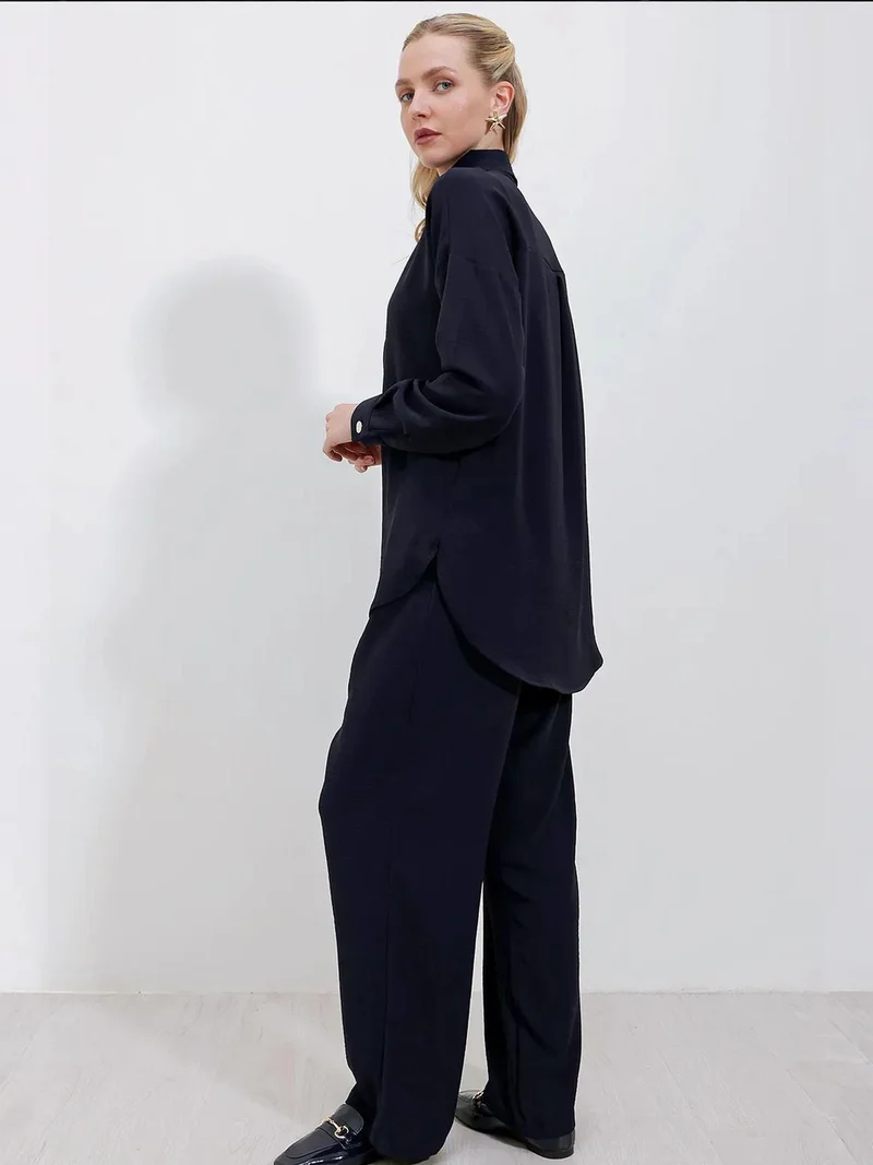 BIG DART BDART Textured Long Sleeve Button-Up Shirt and Wide Leg Pants Set