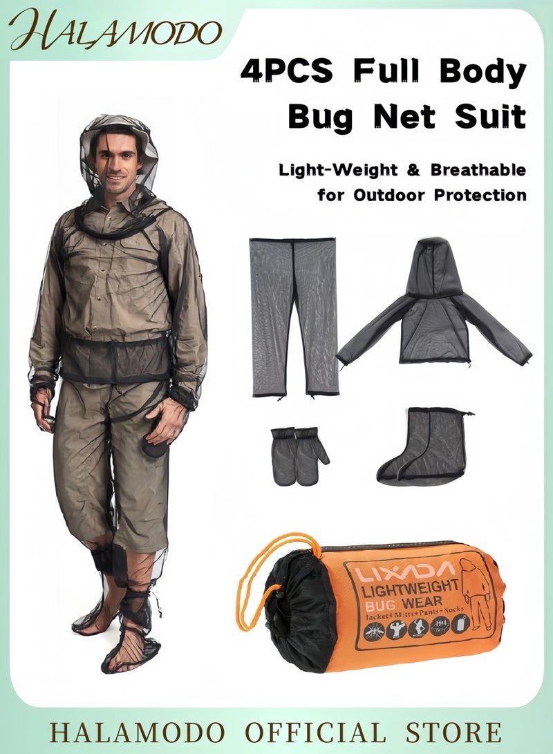 هالامودو طقم شبكة بعوضة 4 قطع سترة وقبعة وسروال وقفازات وجوارب لحماية في الهواء الطلق ملابس شبكة فائقة الخفة مع حقيبة حمل للتنزه والتخييم والصيد - Image 1