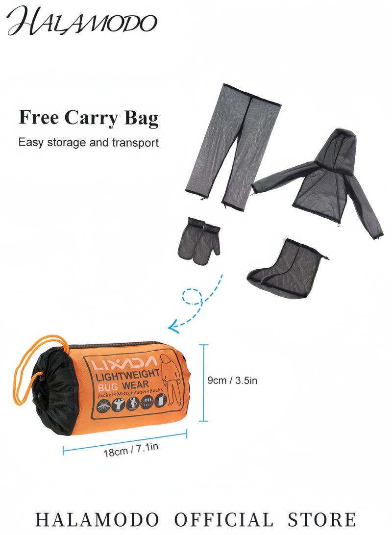 هالامودو طقم شبكة بعوضة 4 قطع سترة وقبعة وسروال وقفازات وجوارب لحماية في الهواء الطلق ملابس شبكة فائقة الخفة مع حقيبة حمل للتنزه والتخييم والصيد - Image 5