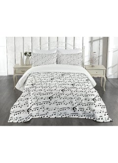 Ambesonne Ambesonne Music Bedspread, Abstract Style Professional Music Pattern with Notes and Clef Sheet Play Writing, Decorative Quilted 3 Piece Coverlet Set with 2 Pillow Shams, Queen Size, White Dark Grey  - Image 2