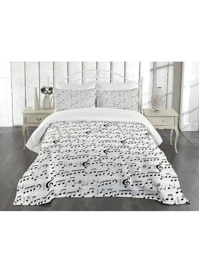 Ambesonne - Ambesonne Music Bedspread, Abstract Style Professional Music Pattern with Notes and Clef Sheet Play Writing, Decorative Quilted 3 Piece Coverlet Set with 2 Pillow Shams, Queen Size, White Dark Grey - Image 1