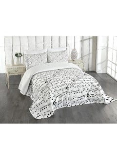 Ambesonne Ambesonne Music Bedspread, Abstract Style Professional Music Pattern with Notes and Clef Sheet Play Writing, Decorative Quilted 3 Piece Coverlet Set with 2 Pillow Shams, Queen Size, White Dark Grey  - Image 1