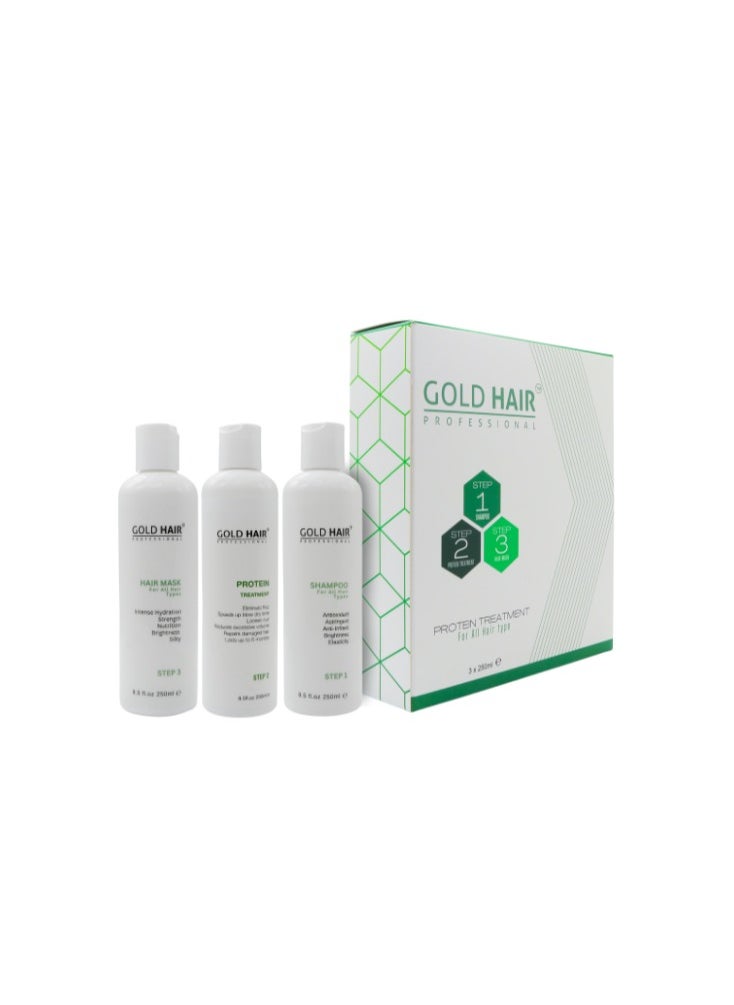 GOLD HAIR - Gold Hair Protein Treatment For All Hair Types Kit 250ML 3pcs - Image 1