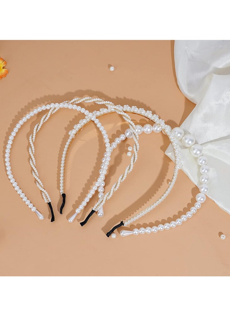 Goolsky 4 Pack Pearls Fashion Headbands,White Artificial Pearl Rhinestones Hairbands,Bridal Hair Hoop Party Wedding Hair Accessories for Women Girls  - Image 3