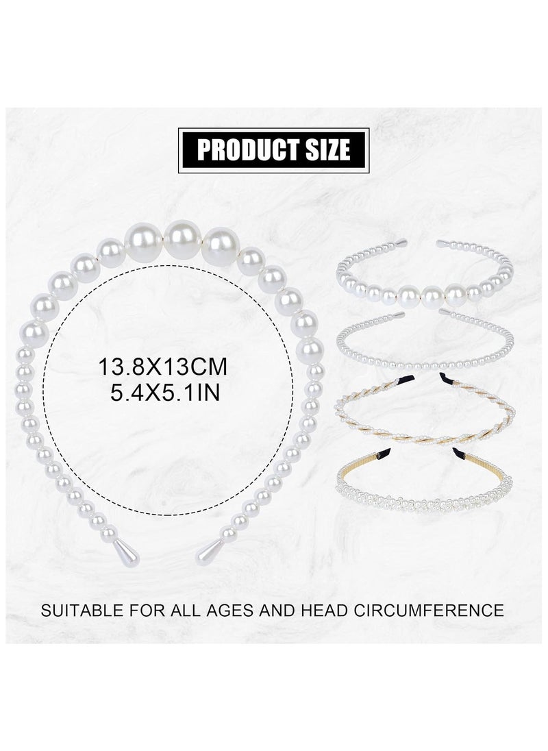 Goolsky 4 Pack Pearls Fashion Headbands,White Artificial Pearl Rhinestones Hairbands,Bridal Hair Hoop Party Wedding Hair Accessories for Women Girls  - Image 4