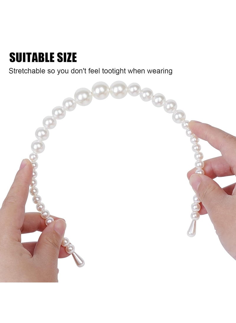 Goolsky 4 Pack Pearls Fashion Headbands,White Artificial Pearl Rhinestones Hairbands,Bridal Hair Hoop Party Wedding Hair Accessories for Women Girls  - Image 5