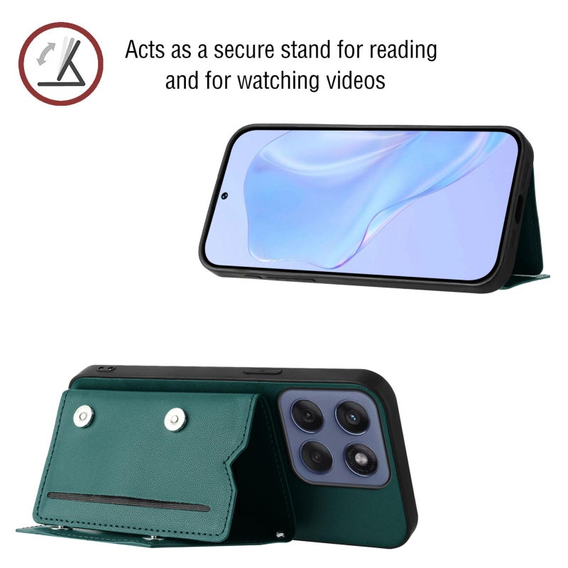 HuHa Case Cover For Motorola Edge 60 Fusion / Edge 60 Skin Feel Four Card Slots Phone Case with Wrist Strap(Green) - Image 4
