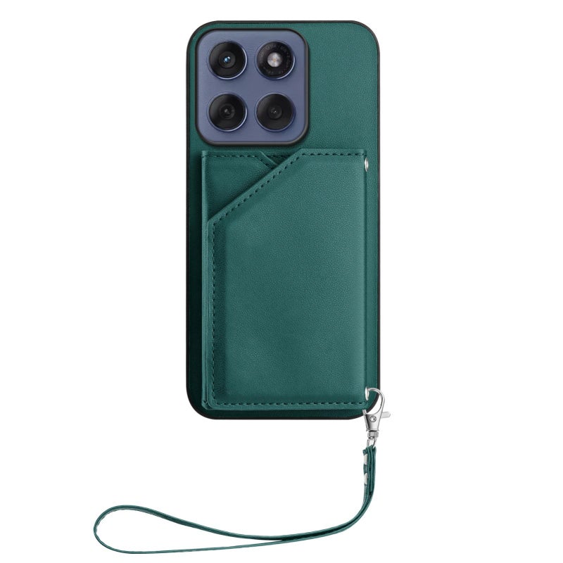 HuHa Case Cover For Motorola Edge 60 Fusion / Edge 60 Skin Feel Four Card Slots Phone Case with Wrist Strap(Green) - Image 2