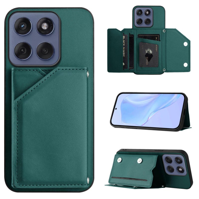 HuHa Case Cover For Motorola Edge 60 Fusion / Edge 60 Skin Feel Four Card Slots Phone Case with Wrist Strap(Green) - Image 1