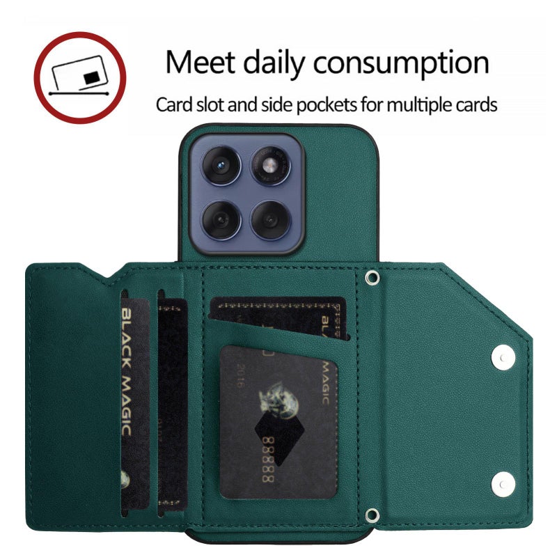 HuHa Case Cover For Motorola Edge 60 Fusion / Edge 60 Skin Feel Four Card Slots Phone Case with Wrist Strap(Green) - Image 5