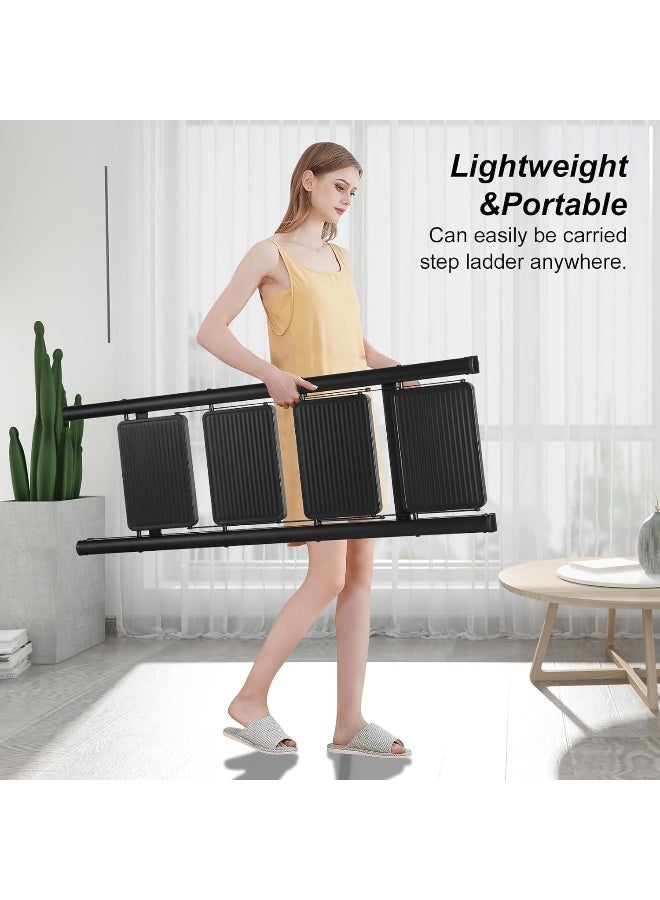 MOMENT 4 Step Ladder Folding, Sturdy 150Kg Small Step Stool For Adults, Safer Full Steel Multi-Use Kitchen Ladder For Home, Closet Step Stool Ladder With Anti-Slip Wide Pedals, Black - Image 4