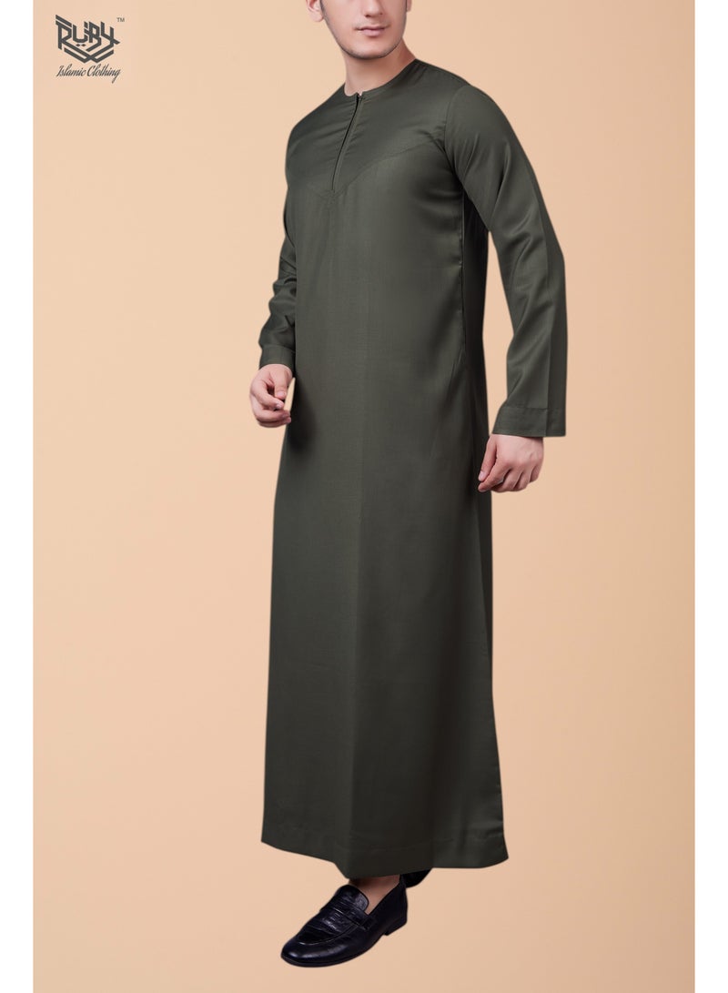 روبي للملابس الإسلامية ثوب زيتي أساسي جوبا كندورة دشداشة للرجال – طراز إماراتي مع سحاب أمامي - Image 2