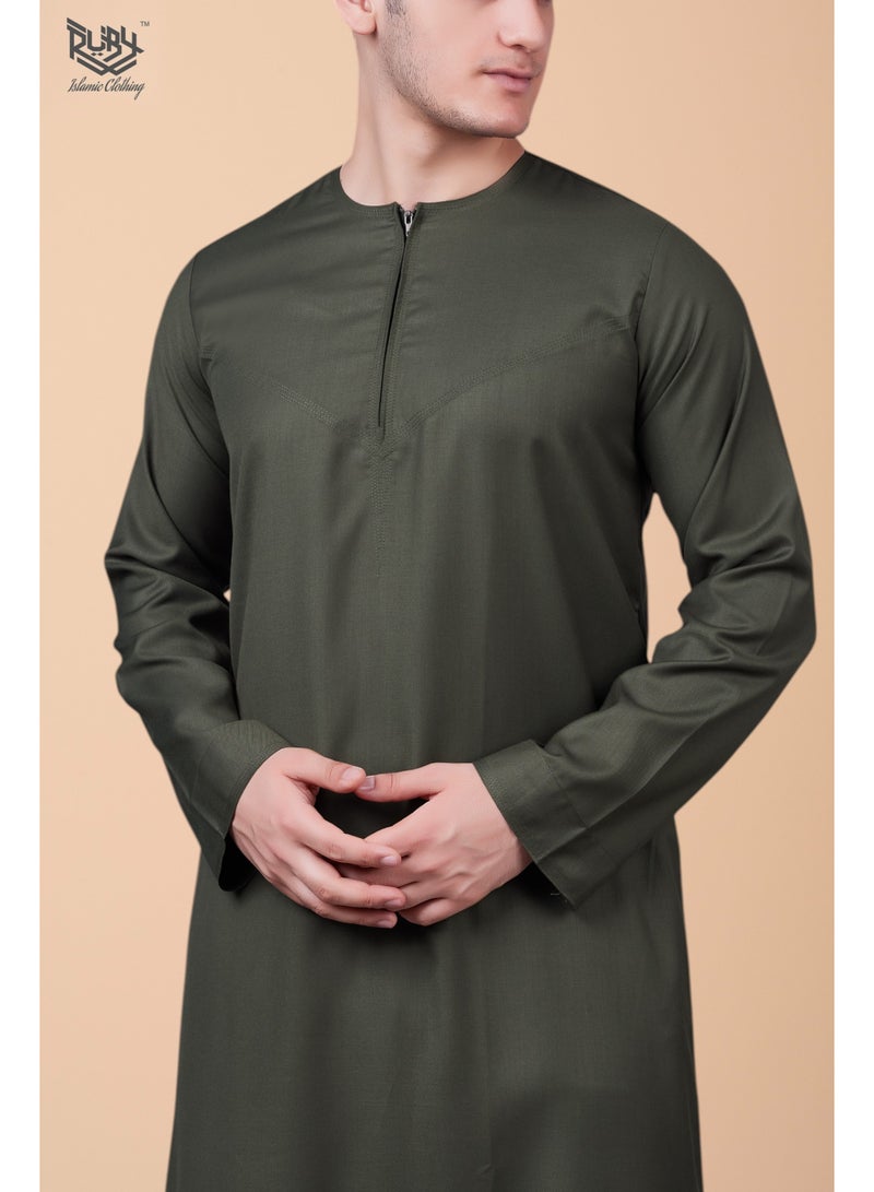 روبي للملابس الإسلامية ثوب زيتي أساسي جوبا كندورة دشداشة للرجال – طراز إماراتي مع سحاب أمامي - Image 4