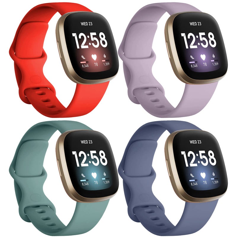 Dirrelo Compatible with Fitbit Versa 3/4 Bands & Sense 2 Bands for Women, Soft Replacement Sport Strap Band for Fitbit Smart Watch (Large, Lavender/Pinegreen/Red/Bluegrey) - Image 1