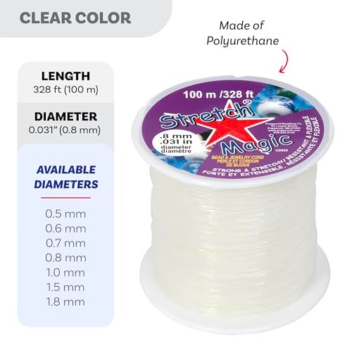 Stretch Magic Elastic Beading Cord – Clear Color, 0.8mm in Diameter, 100-Meter (328 ft) - Easy to Knot, Strong & Stretchy String for Making Beaded Jewelry - Image 3