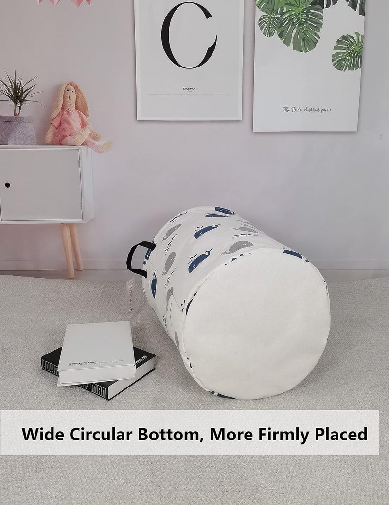 QUEENLALA Large Storage Basket, Laundry Hamper, Washing Basket, Clothes Basket, Bathroom, Home Decor, Collapsible Round Storage Bin, Boys and Girls Hamper, Boxes, Clothing (Round-Blue Cute Whale) - Image 5