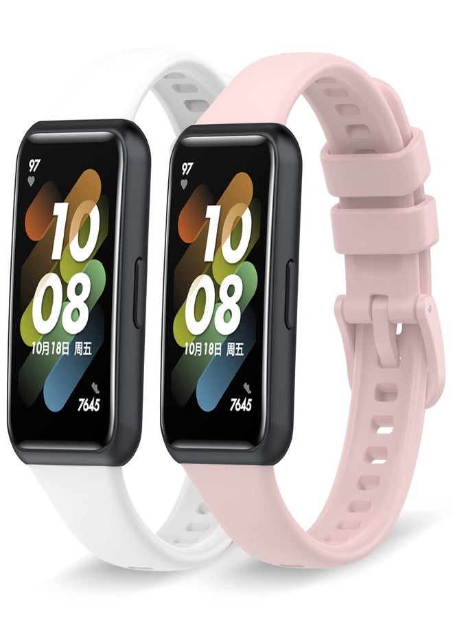 NOOETAH 2 Pack Sport Silicone Replacement Wristbands Straps Compatible for Band 7 (White+Pink) - Image 1