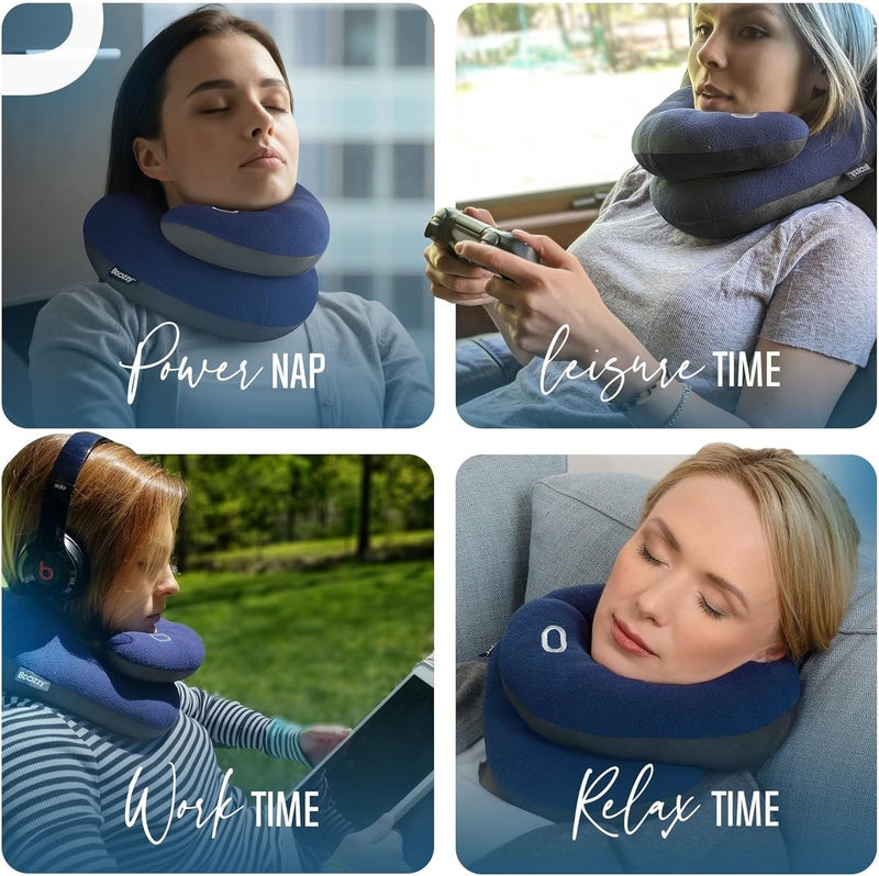 BCOZZY Travel Neck Pillow for Airplane– Patented Double Support for Head, Neck, and Chin. Best for Long Flights, Plane Sleeping, and Car Rides. Adjustable Size. Fully Washable. Carry Bag. Large, Black - Image 5