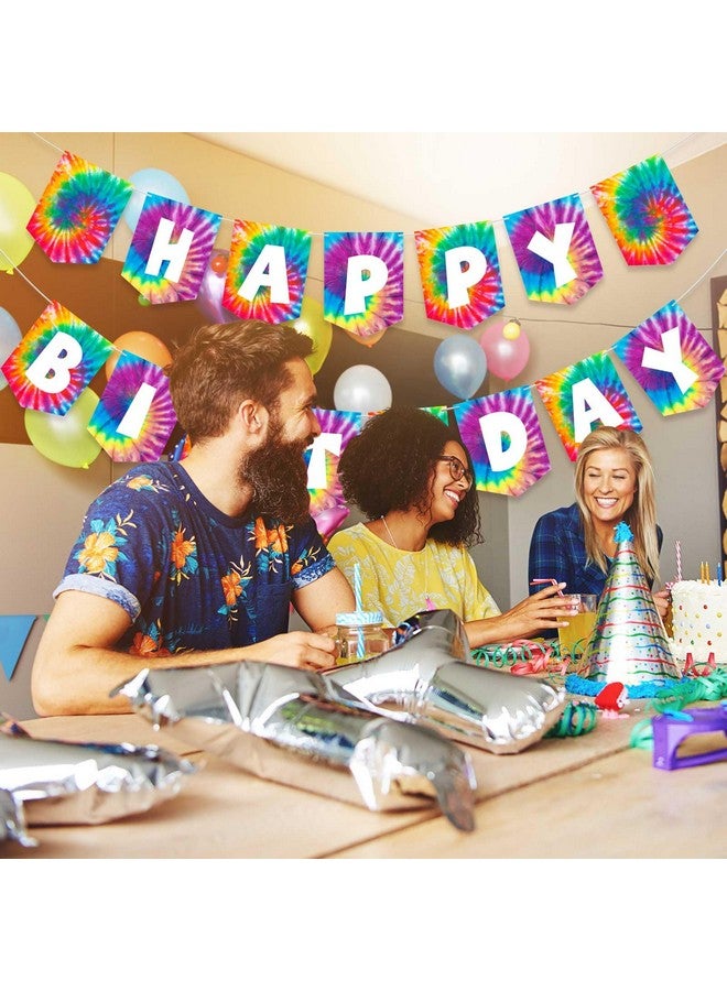Tenare 15 Pieces Tie Dye Party Happy Birthday Banner Pennant Banner and 60's Hippie Theme Party Foil Swirl Decor for Tie Dye Party Art Classic 60s 70s Theme Hippie Carnival Party Shower Birthday Party - Image 4