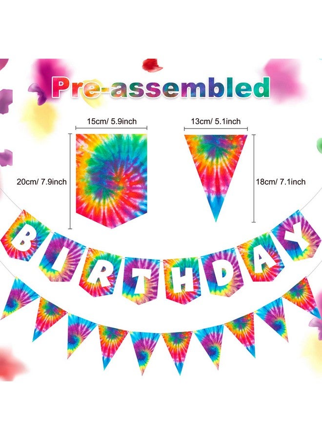 Tenare 15 Pieces Tie Dye Party Happy Birthday Banner Pennant Banner and 60's Hippie Theme Party Foil Swirl Decor for Tie Dye Party Art Classic 60s 70s Theme Hippie Carnival Party Shower Birthday Party - Image 2