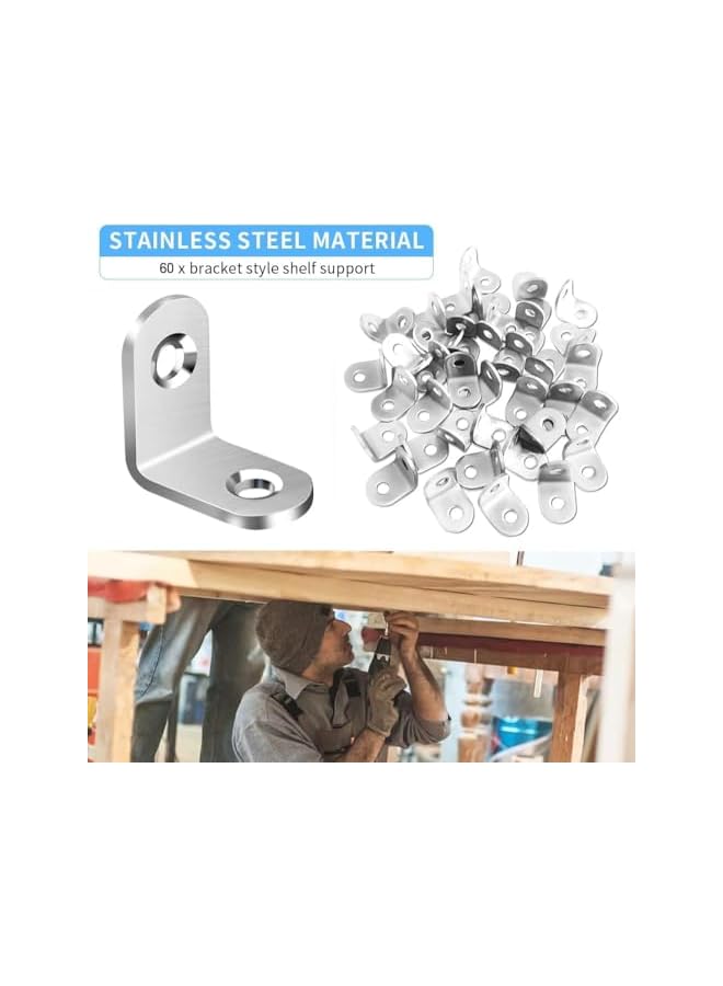 The Bros 60PCS L Bracket Corner Brace, Stainless Steel L Brackets for Shelves, Metal Corner Bracket, Small Right Angle Bracket for Wood Furniture Chair Drawer Cabinet with 120PCS Screws (0.79 x 0.79 inch)  - Image 4