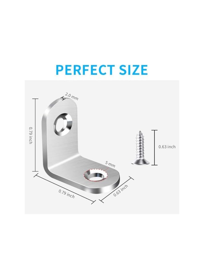 The Bros 60PCS L Bracket Corner Brace, Stainless Steel L Brackets for Shelves, Metal Corner Bracket, Small Right Angle Bracket for Wood Furniture Chair Drawer Cabinet with 120PCS Screws (0.79 x 0.79 inch)  - Image 5
