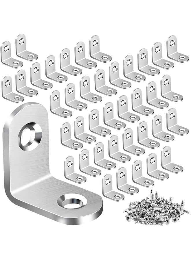 The Bros 60PCS L Bracket Corner Brace, Stainless Steel L Brackets for Shelves, Metal Corner Bracket, Small Right Angle Bracket for Wood Furniture Chair Drawer Cabinet with 120PCS Screws (0.79 x 0.79 inch)  - Image 1