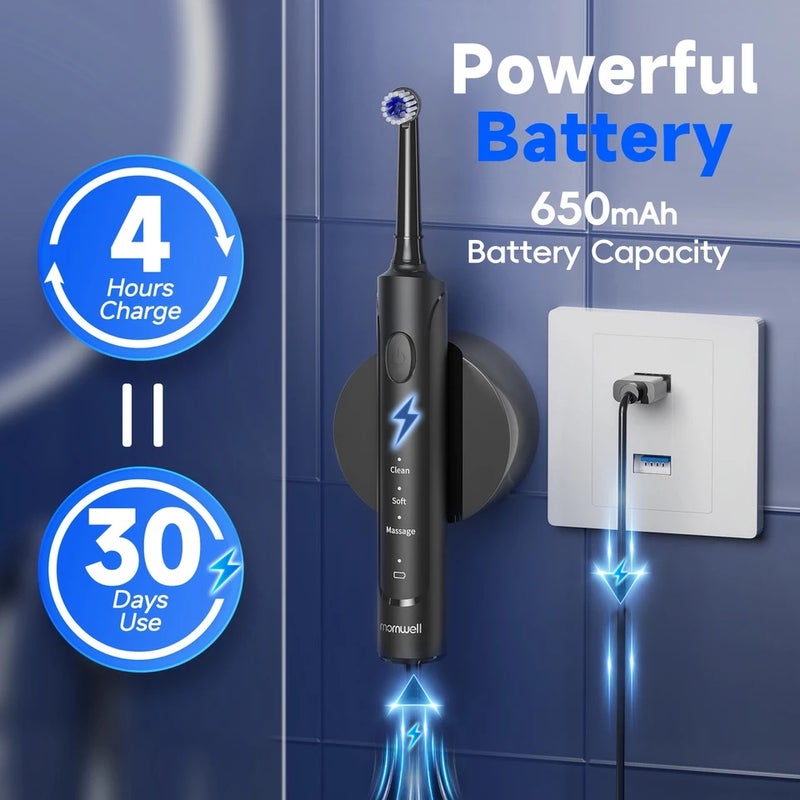 Mornwell Electric Water Flosser and Toothbrush Set Whitens Teeth Protects Gum Health With 4 Brush Heads and 4 Flosser Nozzles - Image 3
