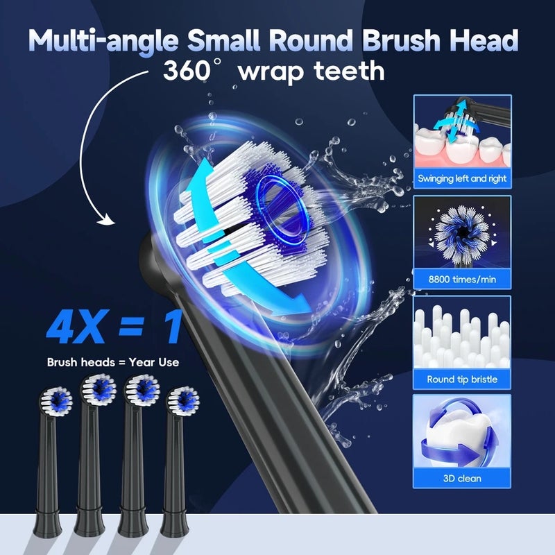 Mornwell Electric Water Flosser and Toothbrush Set Whitens Teeth Protects Gum Health With 4 Brush Heads and 4 Flosser Nozzles - Image 4
