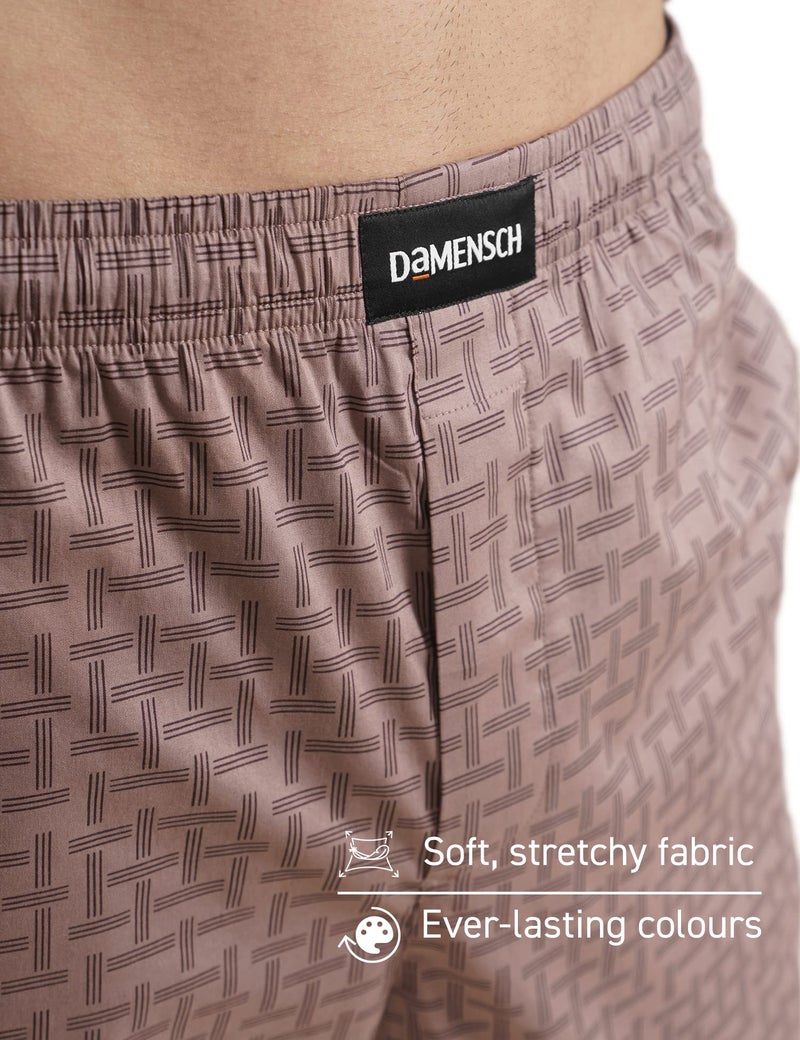 DAMENSCH Men Stretch Printed Tapered Cotton Pyjama-Pack of 1-Midnight Mauve-Medium - Image 2