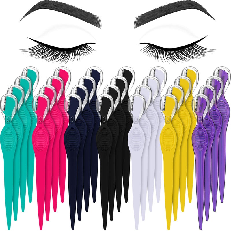 Mudder Mudder 28 Pcs Eyebrow Razor Knife Shaver Trimmer Shaver Multipurpose Exfoliating Tool Facial Hair Removal for Women Valentine Gift GivingMultiColors