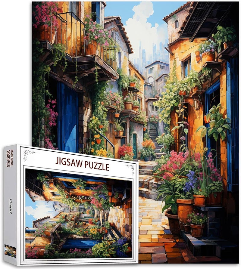 Tucocoo 1000 Piece Jigsaw Puzzle for Adults Challenging Puzzle Perfect for Game  Italy Street Sunlight Scenery Puzzle  1000 Piece Puzzle Art for Family Fun Adult Puzzle Games 27 x 20inch - Image 1