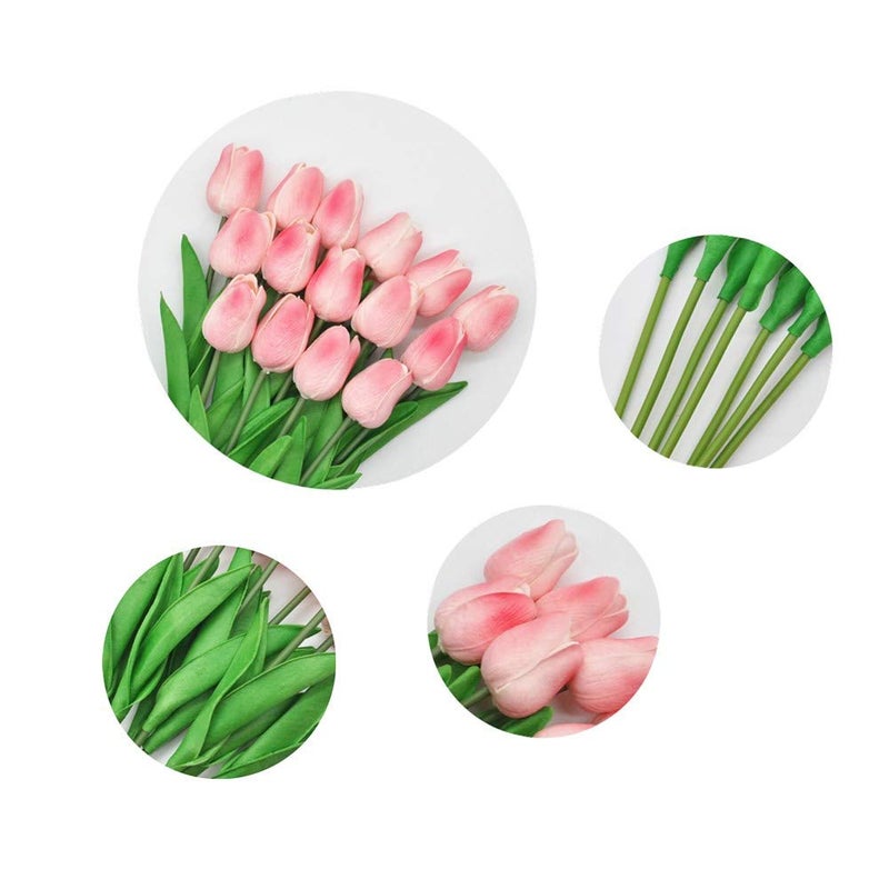 SHINE-CO LIGHTING Artificial PU Tulips 10Pcs Real Touch Fake Flower Arrangement Bouquets for Home Office Wedding Decoration (Pink) - Image 3