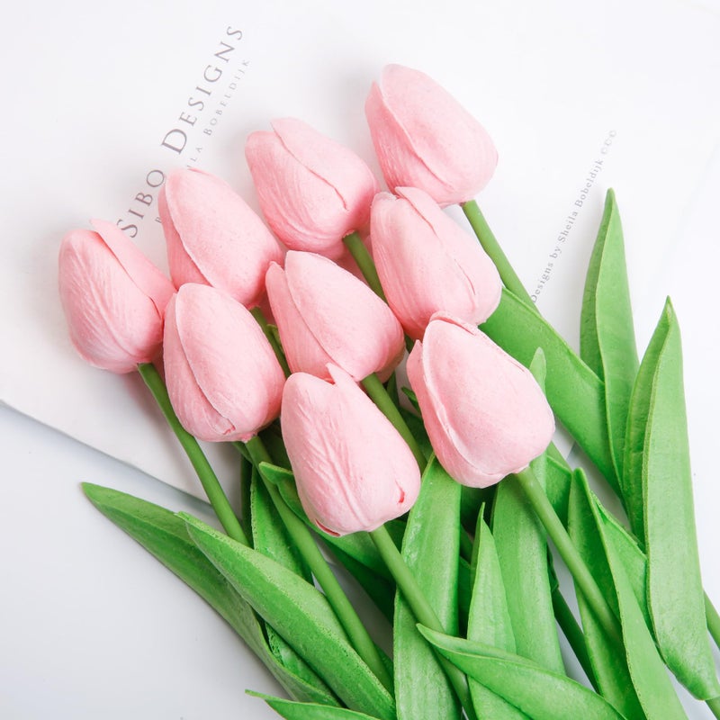 SHINE-CO LIGHTING Artificial PU Tulips 10Pcs Real Touch Fake Flower Arrangement Bouquets for Home Office Wedding Decoration (Pink) - Image 5