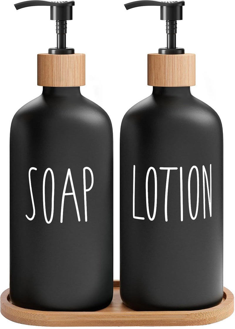 MOMEEMO Black Soap Dispenser Bathroom Set, Hand Soap and Lotion Set Suitable for Bathroom Decor. (Black) - Image 1