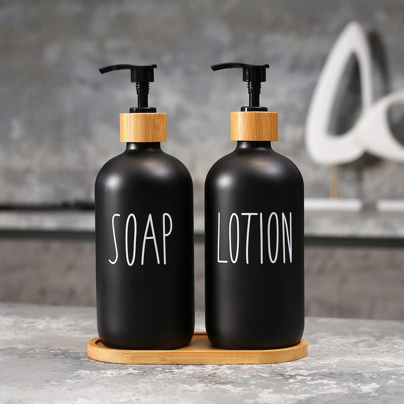 MOMEEMO Black Soap Dispenser Bathroom Set, Hand Soap and Lotion Set Suitable for Bathroom Decor. (Black) - Image 2