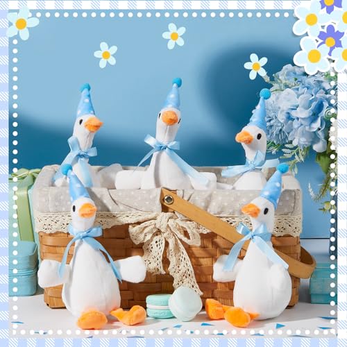Vertintong 12 Pcs Silly Goose Plush Stuffed Animal Toy Birthday Decorations 8 inch One Silly Goose Baby Shower Party Favor Duck Stuffed Animal with Birthday Hat for Girls Funny Party Supplies Blue - Image 5