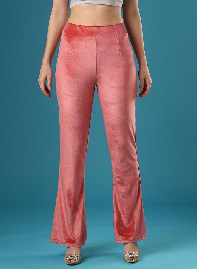 globus Velvet Look Mid Rise Slim Fit Flared Treggings - Image 1