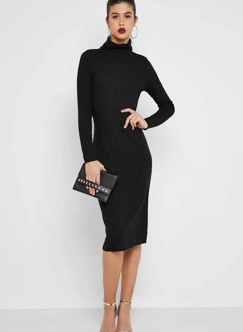 Missguided Ribbed Roll Neck Dress