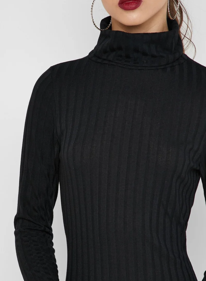 Missguided Ribbed Roll Neck Dress