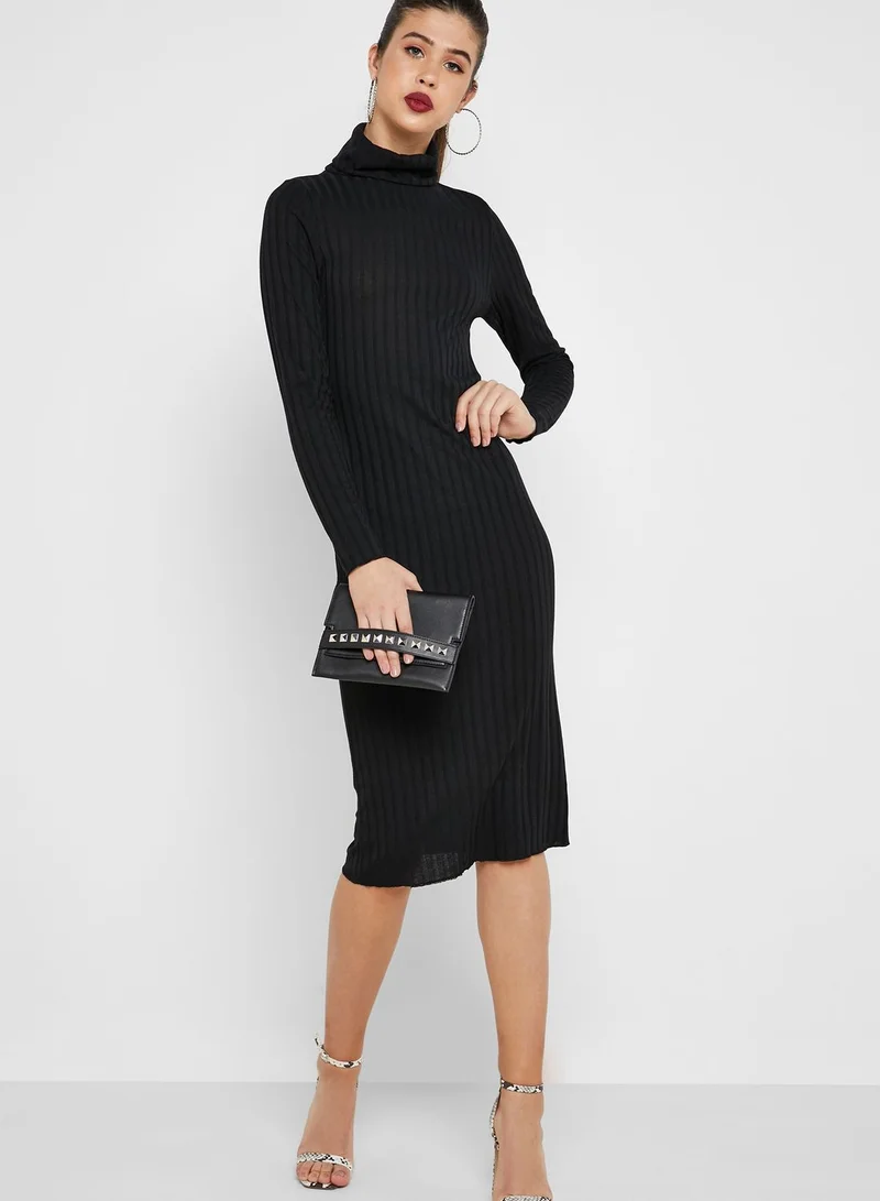 Missguided Ribbed Roll Neck Dress