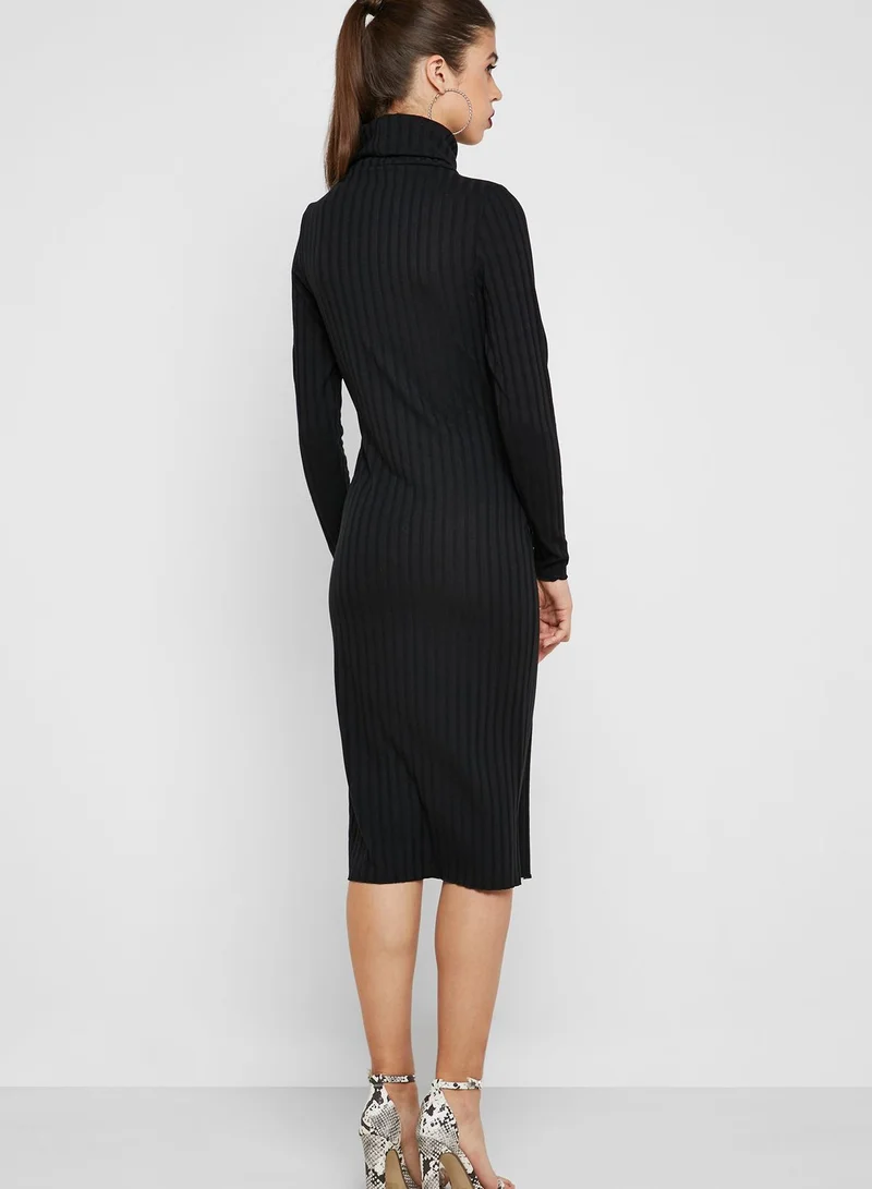 Missguided Ribbed Roll Neck Dress
