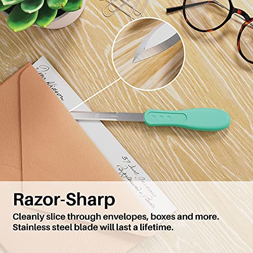 Uncommon Desks Office Letter Opener - Stainless Steel Knife-Edge Blade, Ergonomic Grip Handle (Mixed Colors, 6 Pieces) - Image 3
